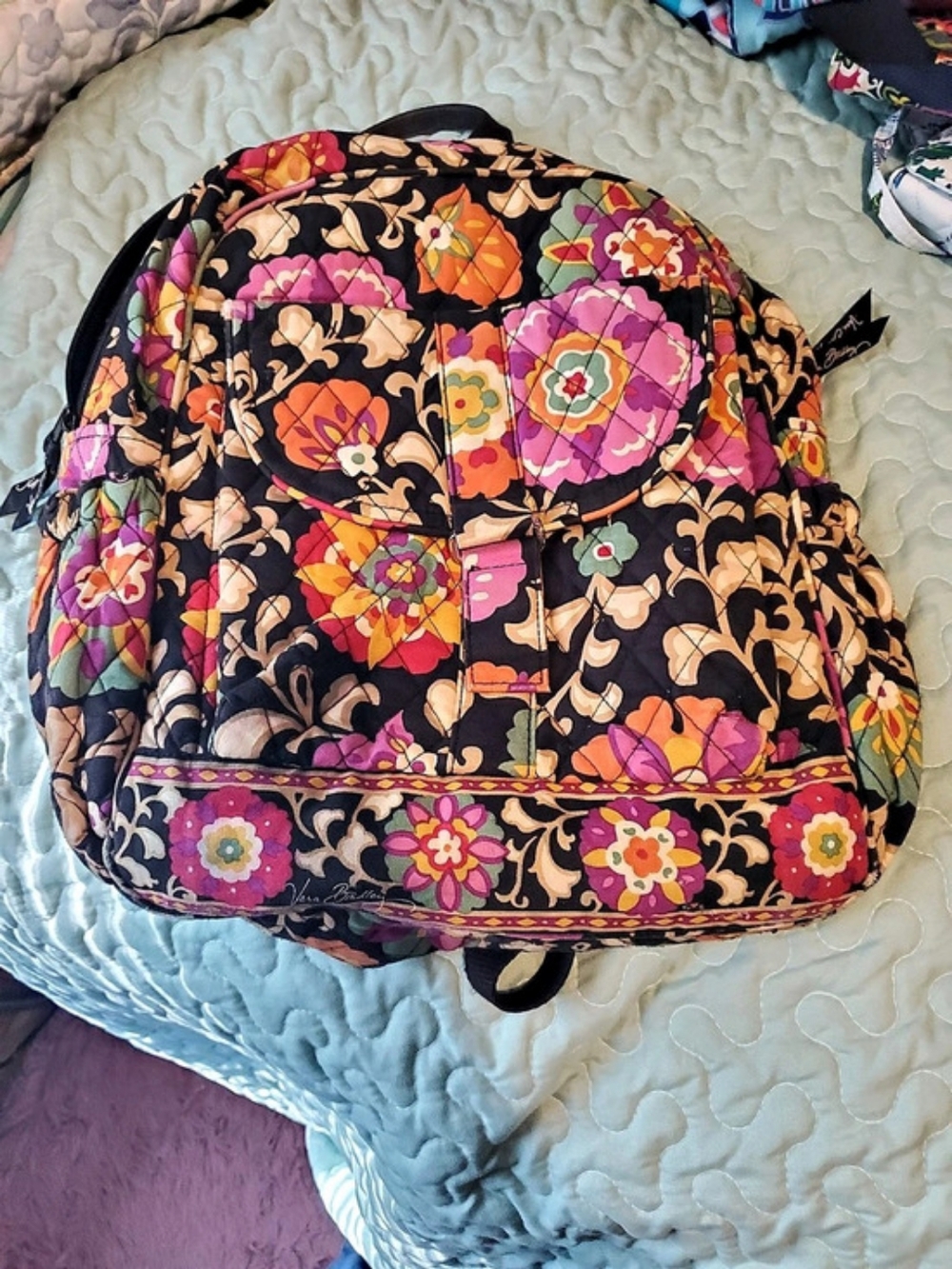 Vera Bradley Floral Backpack in Black & Pink